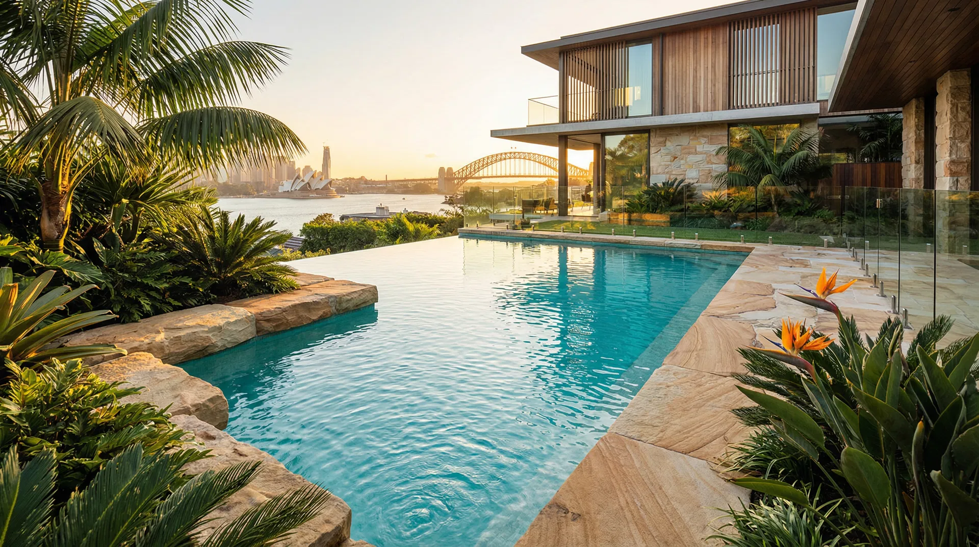 Beautiful swimming pool overlooking Sydney Harbour